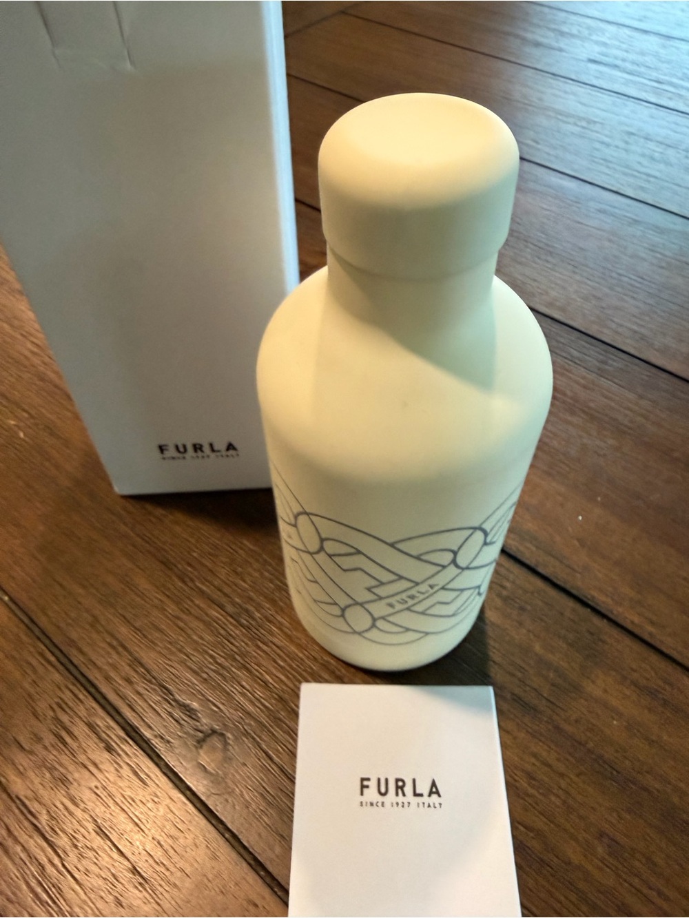 Furla NIB Stainless Steel Insulated Flask off-white w/Geometric Arch Logo - Picture 6 of 8